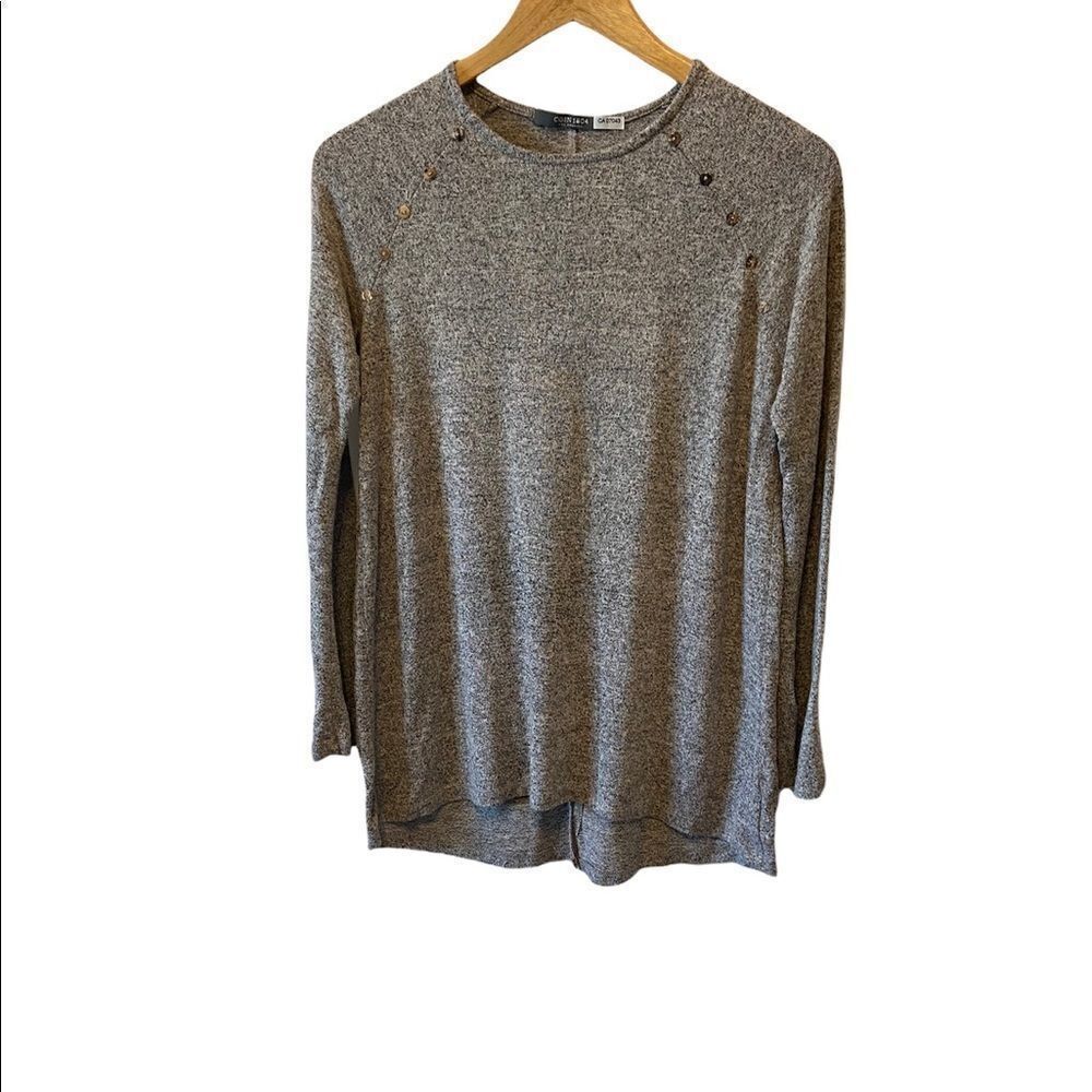 COIN 1804 Heathered Grey Long Loose Stretch Fit Long Sleeve Button Detail Top S